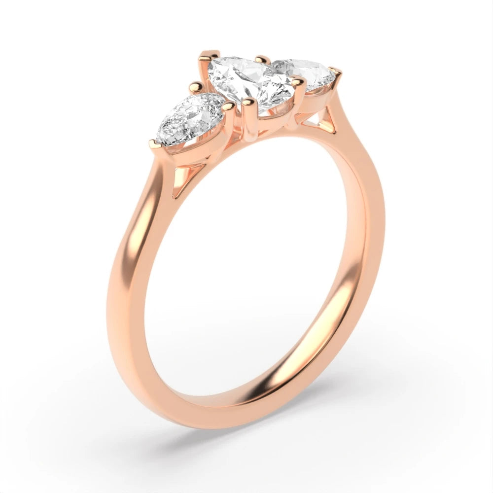 Asher Low Set Pear Lab Grown Diamond Trinity Three Stone Engagement Ring
